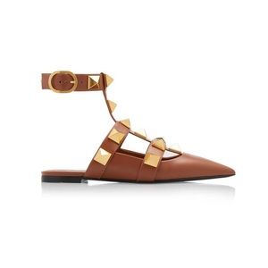 100% authentic Valentino Tan Roman Stud Ankle Cuff Flats